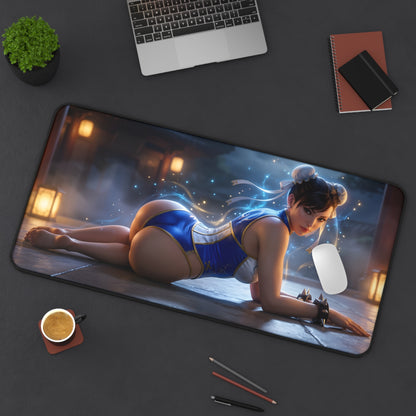 Chun-Li Mouse Pad – Street Fighter Gaming Mouse Pad, Stylish Gamer Desk Decor showing Chun-Li artwork on large gaming desk mat for competitive setups