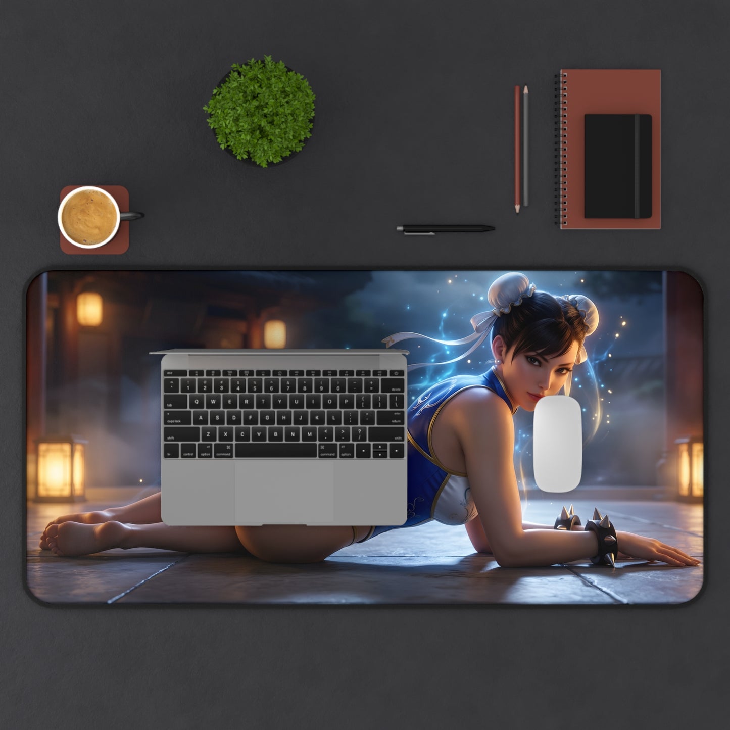Chun-Li Mouse Pad – Street Fighter Gaming Mouse Pad, Stylish Gamer Desk Decor showing Chun-Li artwork on a large gaming desk mouse pad