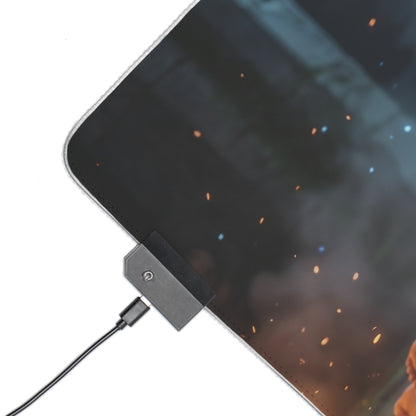 The Witcher Mouse Pad, Ciri LED RGB Desk Mat, Gift for Gamer, Fantasy Room Decor – corner view with USB RGB controller and smooth stitched edge