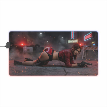 Resident Evil Mouse Pad, Claire Redfield RGB Gaming Desk Mat, Gift for Gamer, Gamer Room Decor - Claire Redfield pose on illuminated RGB desk mat