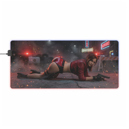 Resident Evil Mouse Pad, Claire Redfield RGB Gaming Desk Mat, Gift for Gamer, Gamer Room Decor - Claire in tactical pose on RGB desk mat