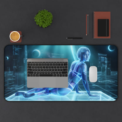 Cortana Mouse Pad – Sci-Fi Game Gaming Mouse Pad, Stylish Gamer Desk Decor featuring holographic Cortana artwork on a futuristic gaming desk