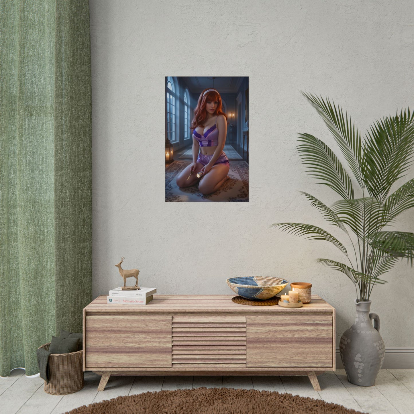 Daphne Blake Poster / Daphne Blake Wall Art / Daphne Blake Art Print / Mystery Anime Poster featuring sensual, softly lit anime heroine in elegant interior