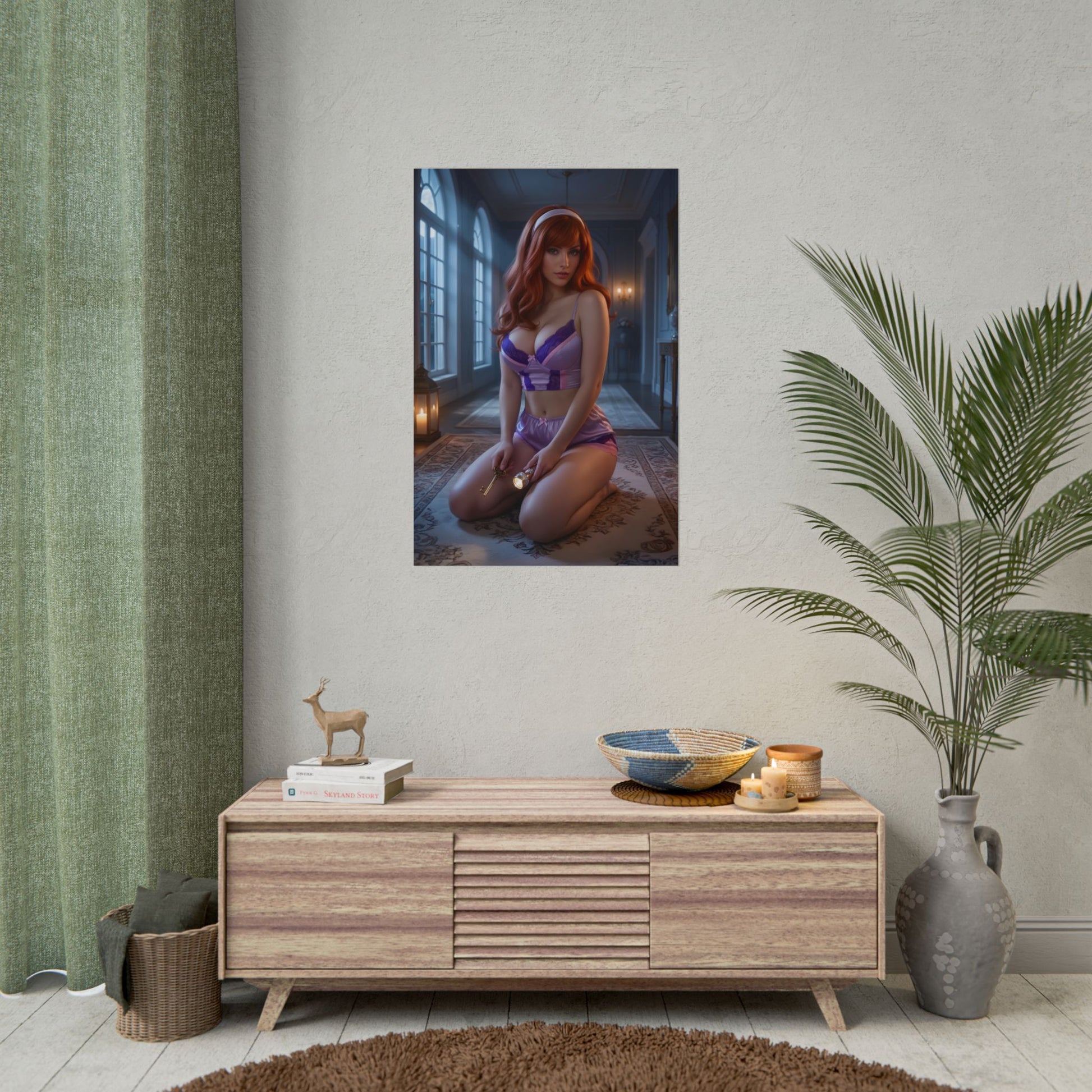 Daphne Blake Poster / Daphne Blake Wall Art / Daphne Blake Art Print / Mystery Anime Poster - sensual anime Daphne in warm, elegant interior scene