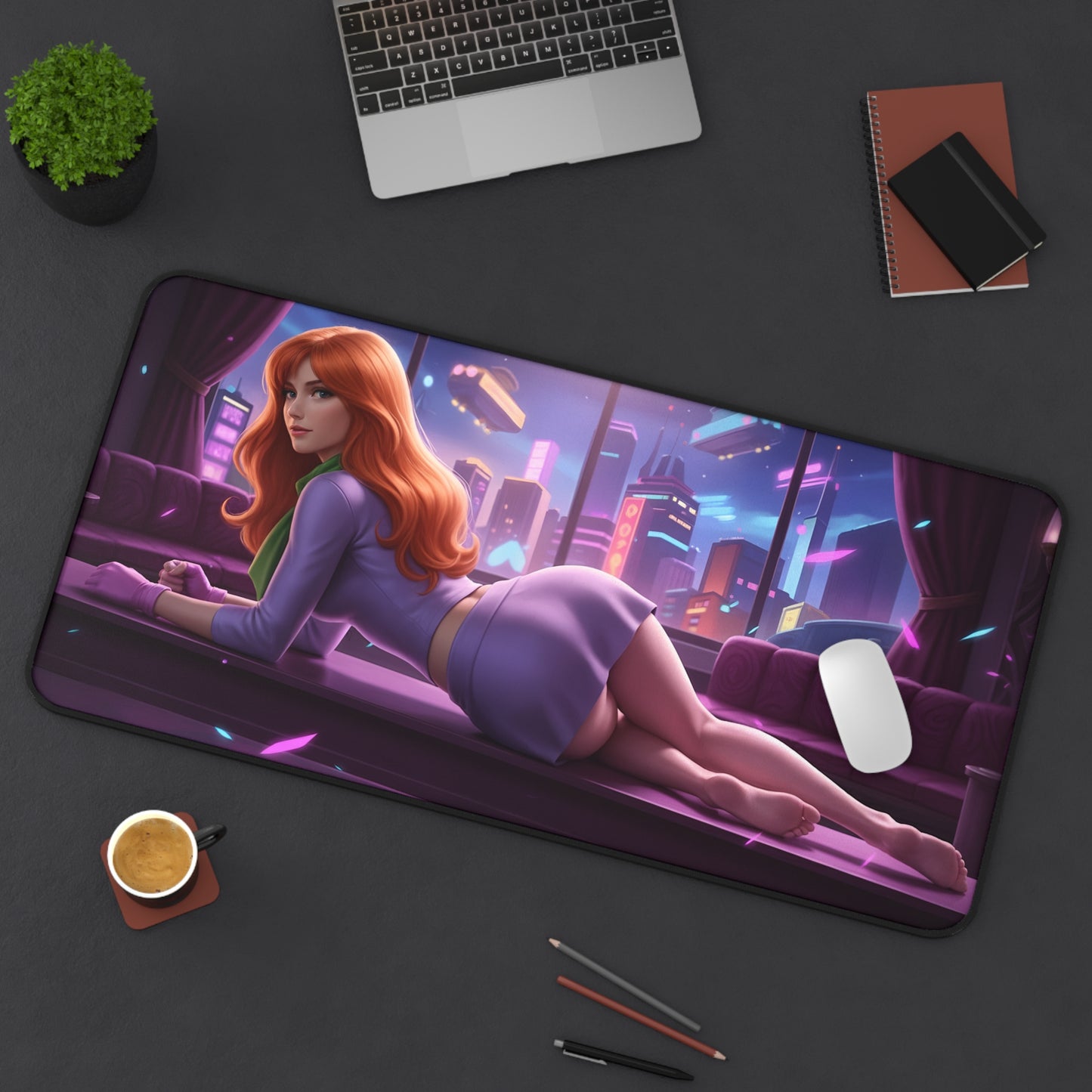 Daphne Blake Mouse Pad – Classic Cartoon Gaming Mouse Pad, Stylish Gamer Desk Decor featuring retro-futuristic Daphne reclining scene