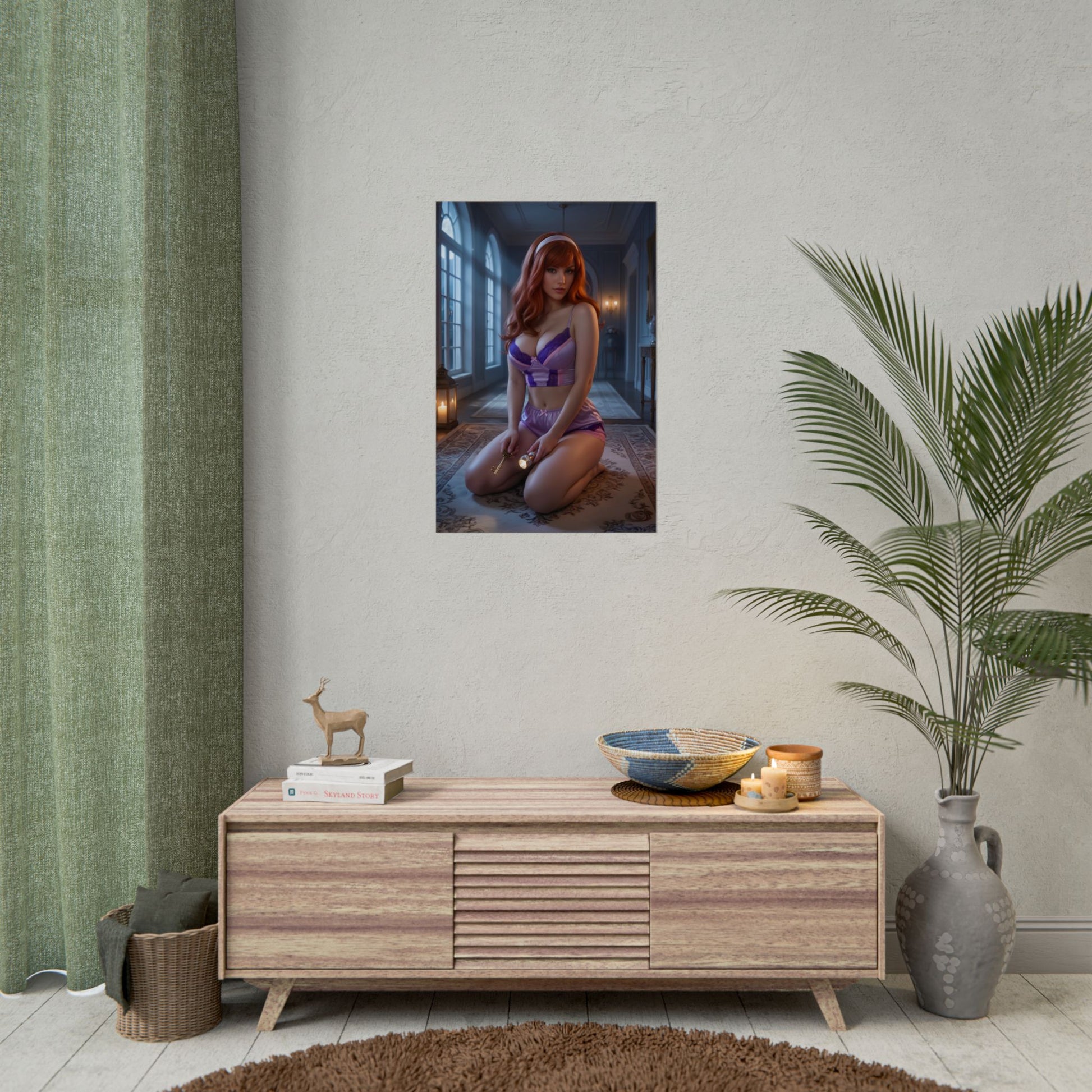 Daphne Blake Poster / Daphne Blake Wall Art / Daphne Blake Art Print / Mystery Anime Poster featuring sensual, softly lit interior scene with warm tones