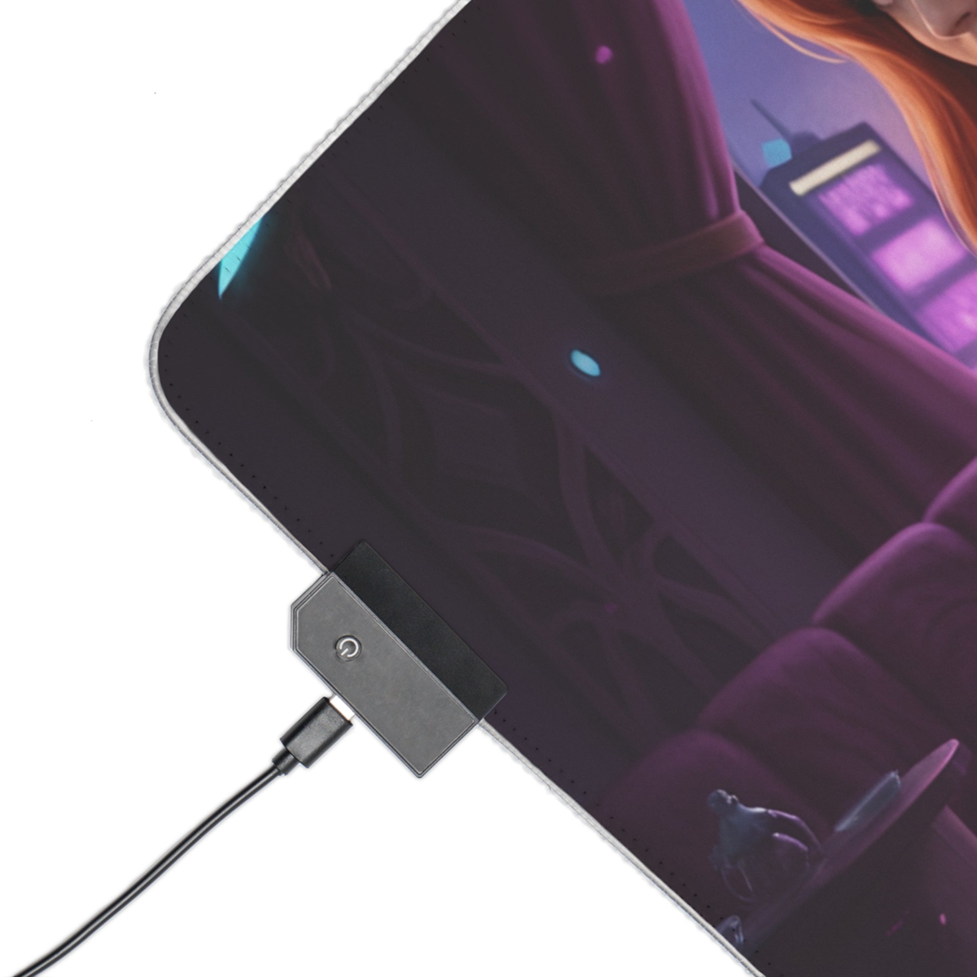 Daphne Blake RGB Mouse Pad – Mystery Theme LED Desk Mat, Gamer Setup — close-up of RGB edge lighting, heroine artwork, extended non-slip desk mat