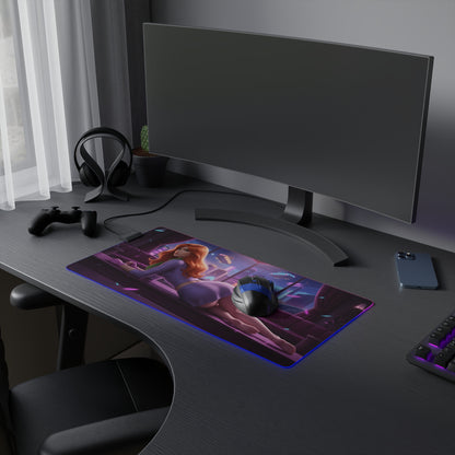 Daphne Blake RGB Mouse Pad – Mystery Theme LED Desk Mat, Gamer Setup showcasing heroine artwork, RGB edge lighting, extended desk mat on gaming setup