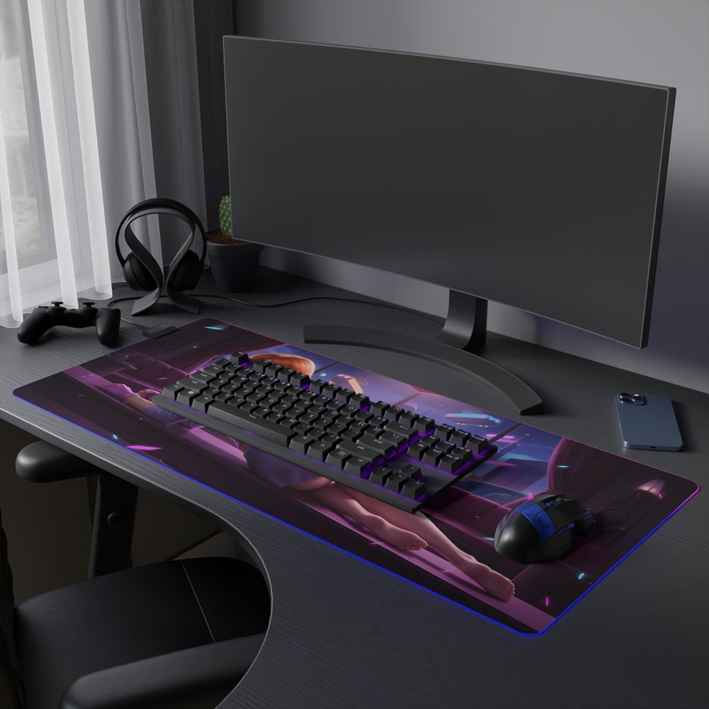 Daphne Blake RGB Mouse Pad – Mystery Theme LED Desk Mat, Gamer Setup with heroine artwork, RGB edge lighting and extended non-slip desk mat