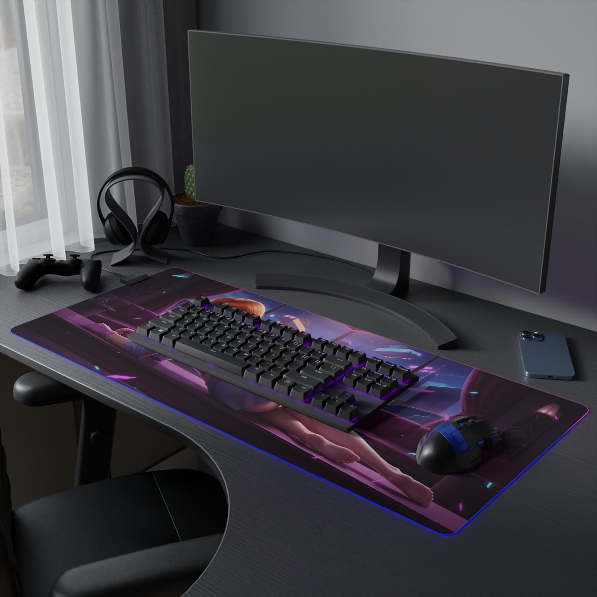 Daphne Blake RGB Mouse Pad – Mystery Theme LED Desk Mat, Gamer Setup with heroine artwork, RGB edge lighting and extended non-slip desk mat