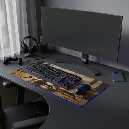 DC Mouse Pad, Hawkgirl LED RGB Desk Mat, Gift for Gamer, Fantasy Superhero Decor on gaming desk with keyboard, mouse and RGB lighting