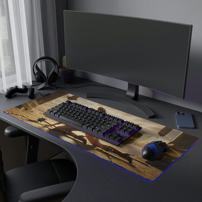 DC Mouse Pad, Hawkgirl LED RGB Desk Mat, Gift for Gamer, Fantasy Superhero Decor showing golden-armored Hawkgirl artwork on a gaming desk mat with RGB lighting