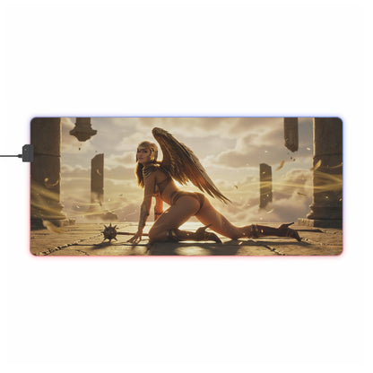 DC Mouse Pad, Hawkgirl LED RGB Desk Mat, Gift for Gamer, Fantasy Superhero Decor — Hawkgirl in golden armor on LED RGB gaming desk mat