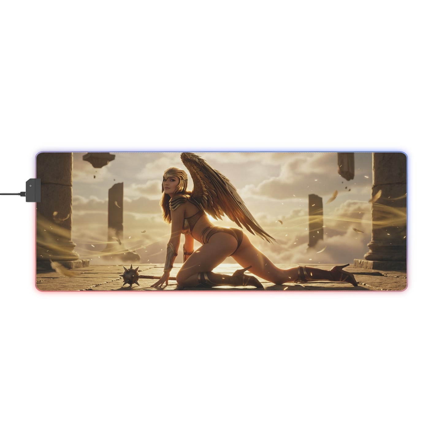 DC Mouse Pad, Hawkgirl LED RGB Desk Mat, Gift for Gamer, Fantasy Superhero Decor - Hawkgirl in golden armor on LED RGB desk mat
