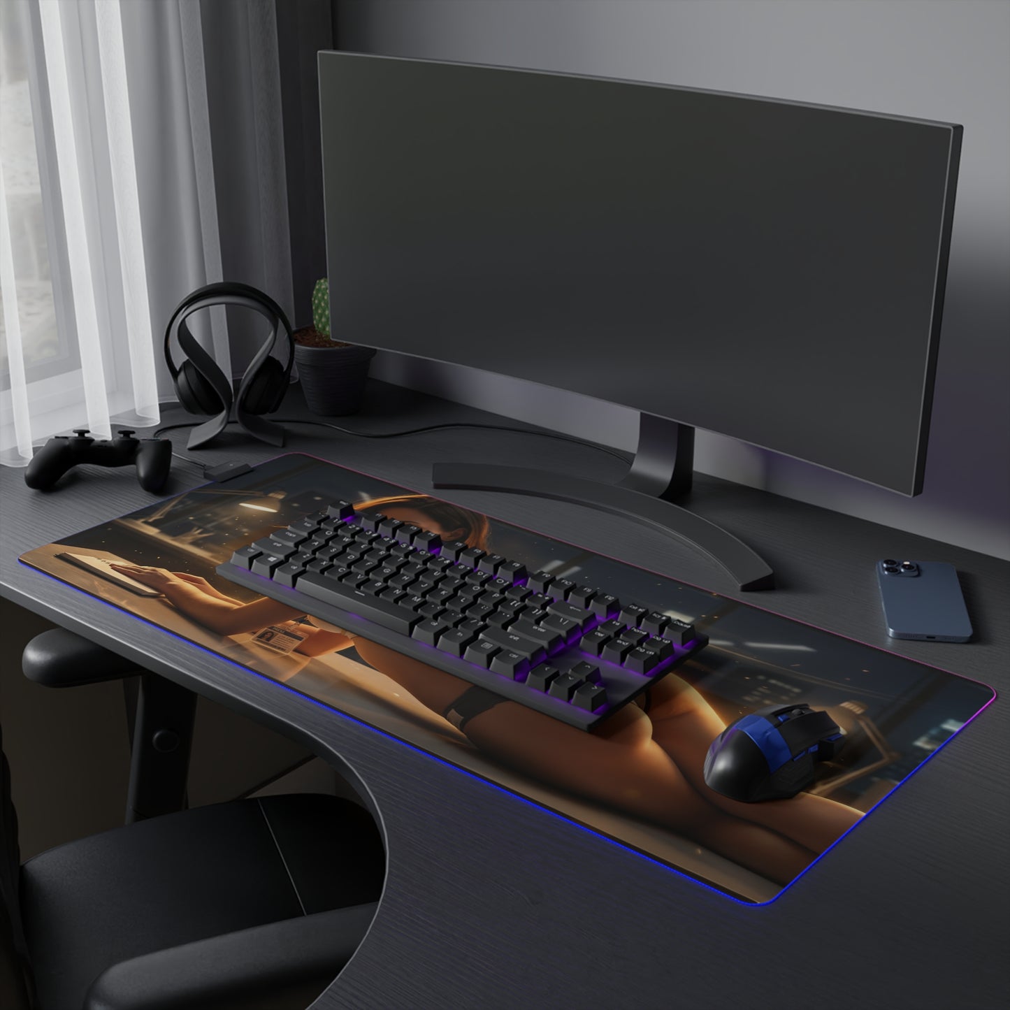 DC Mouse Pad – Lois Lane LED RGB Desk Mat, Superhero Gamer Room Decor, Gift for Comic Fan showcasing Lois Lane newsroom night scene on RGB desk mat