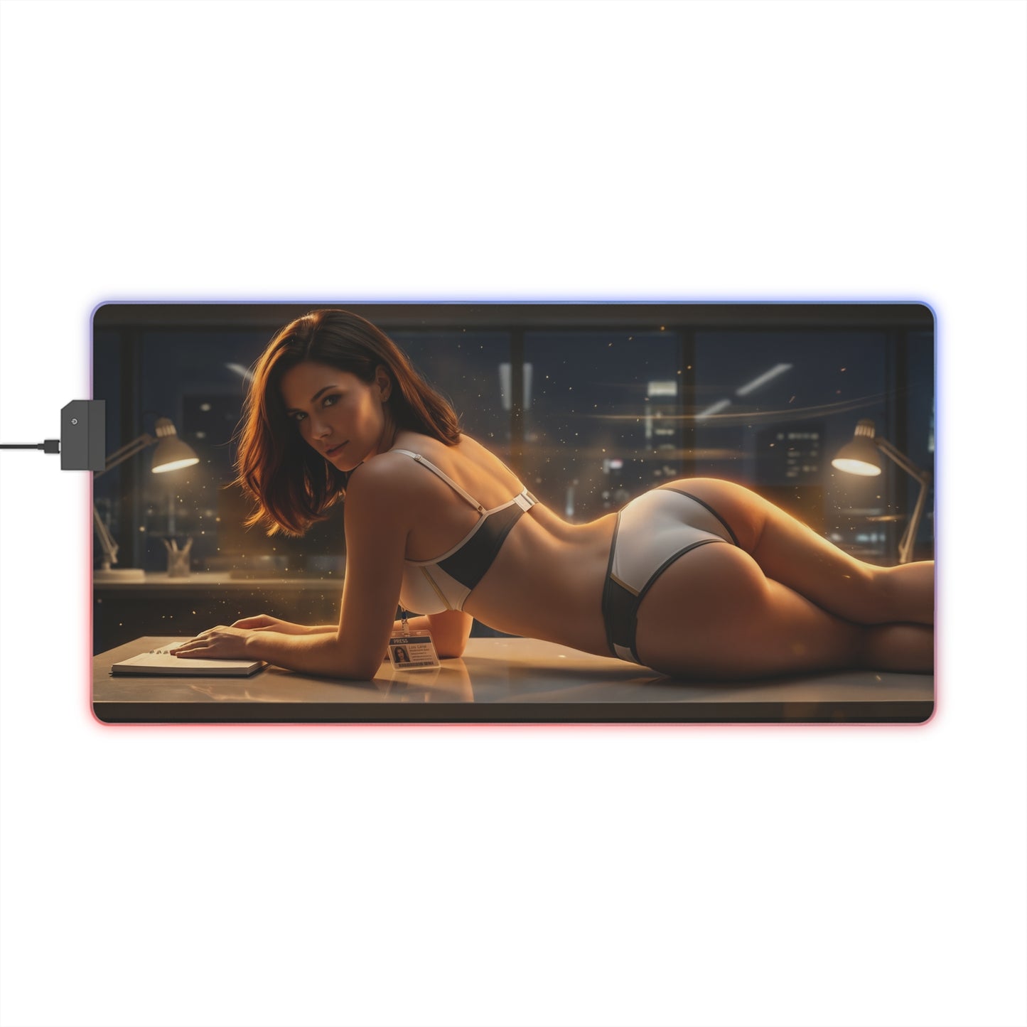 DC Mouse Pad – Lois Lane LED RGB Desk Mat, Superhero Gamer Room Decor, Gift for Comic Fan – cinematic Lois Lane newsroom art on LED desk mat