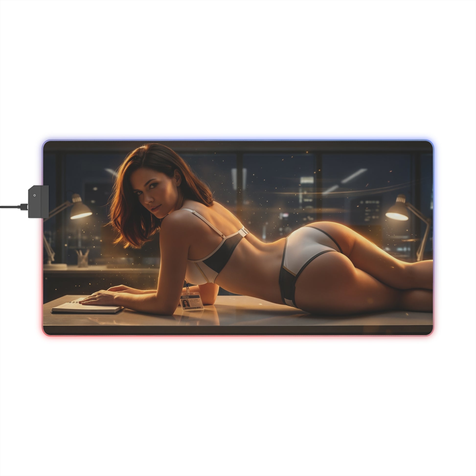 DC Mouse Pad – Lois Lane LED RGB Desk Mat, Superhero Gamer Room Decor, Gift for Comic Fan – cinematic Lois Lane newsroom art on LED desk mat