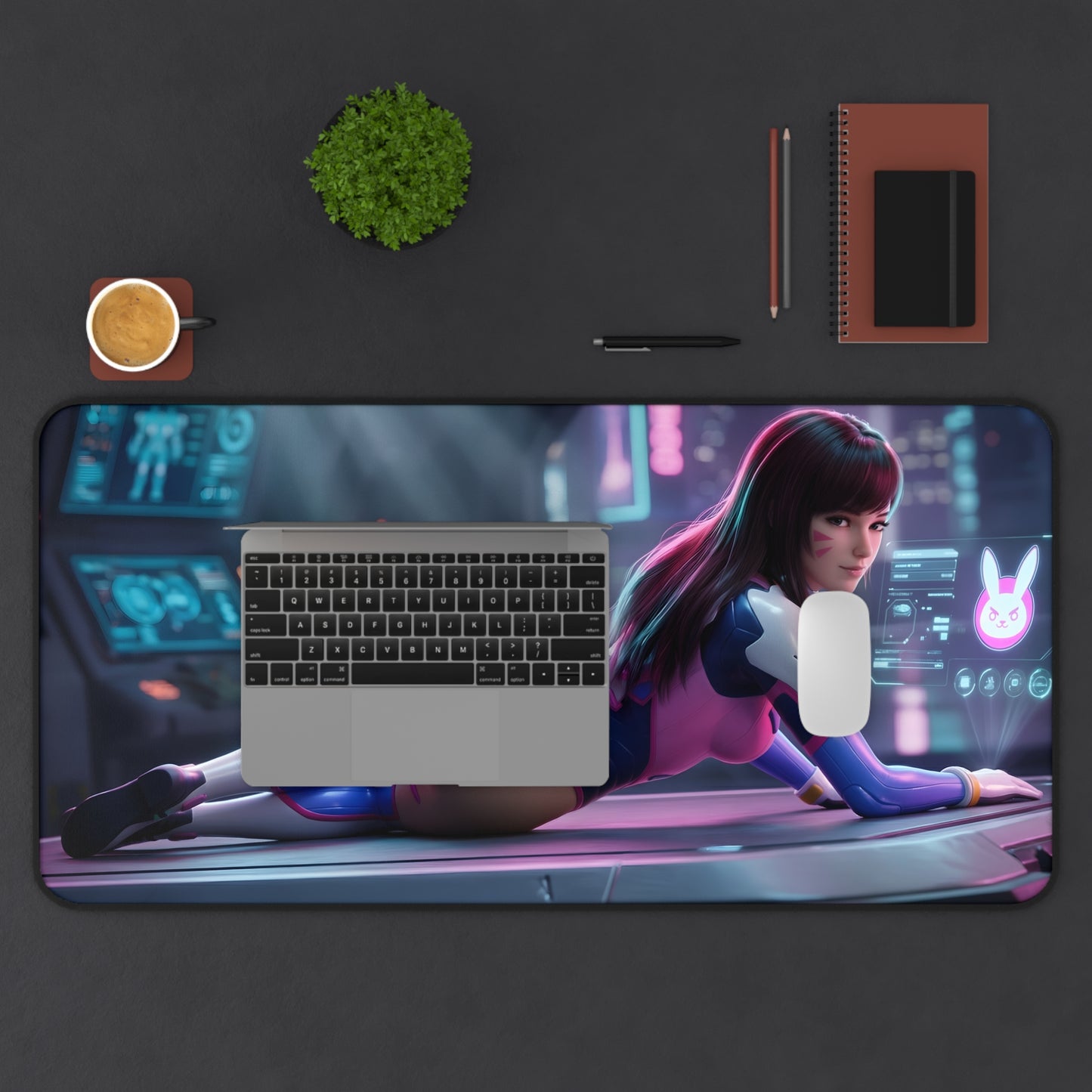 D.Va Mouse Pad – Overwatch Gaming Mouse Pad, Stylish Gamer Desk Decor showing D.Va character on a large premium gaming desk mat