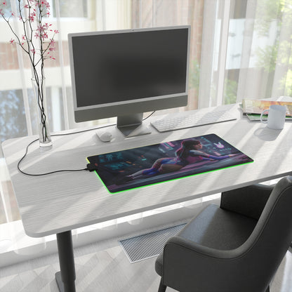 D.Va RGB Mouse Pad – Overwatch LED Desk Mat, Gamer Desk Decor on modern white desk with RGB lighting and Overwatch-inspired artwork