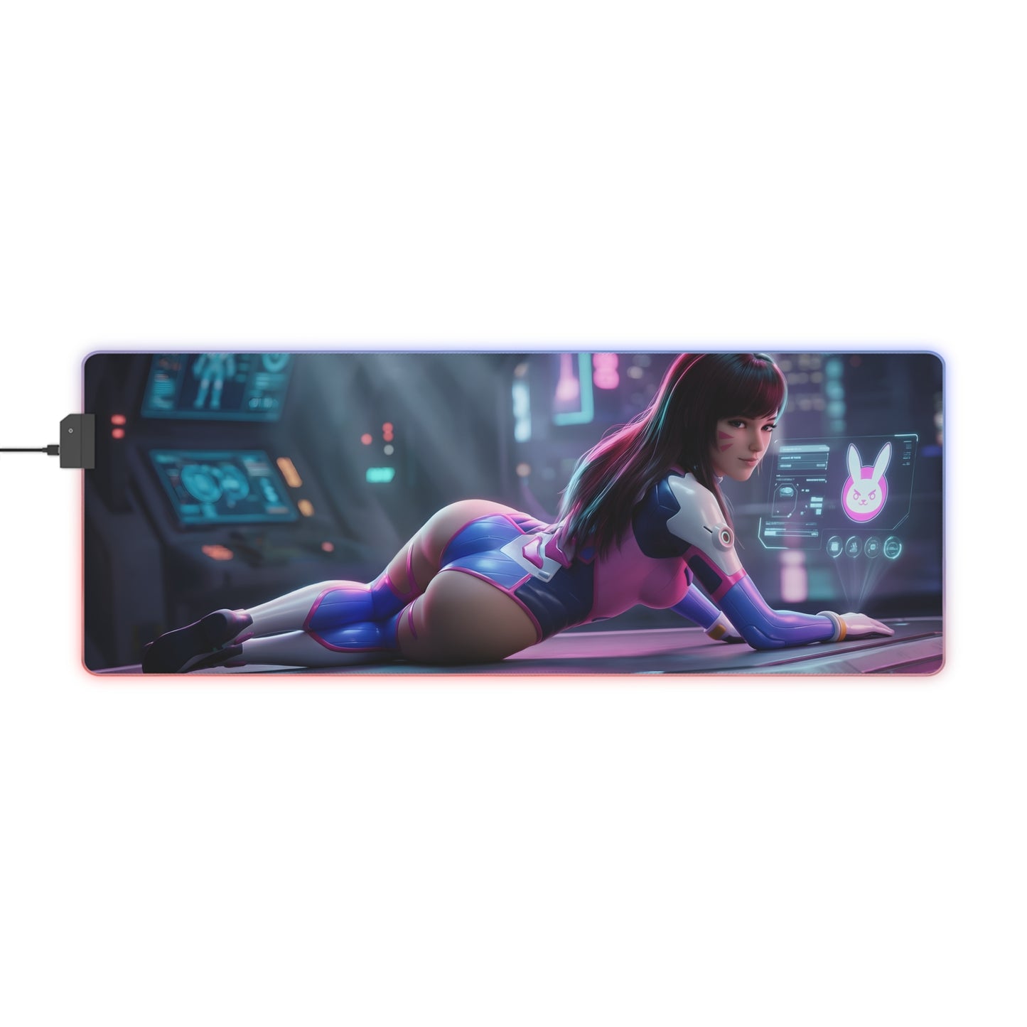 D.Va RGB Mouse Pad – Overwatch LED Desk Mat, Gamer Desk Decor featuring vibrant D.Va artwork, RGB edge lighting, extended non-slip surface