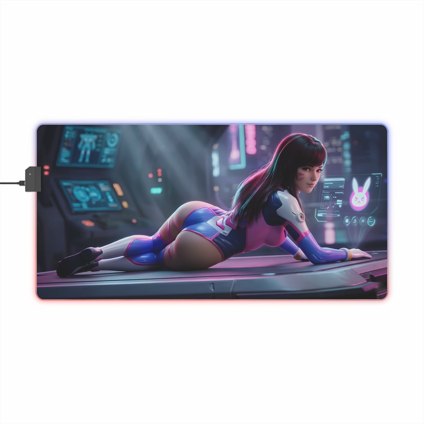 D.Va RGB Mouse Pad – Overwatch LED Desk Mat, Gamer Desk Decor featuring HD D.Va artwork, RGB edge lighting, extended non-slip gaming desk mat
