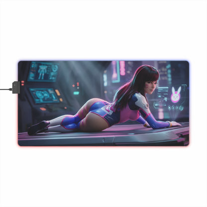 D.Va RGB Mouse Pad – Overwatch LED Desk Mat, Gamer Desk Decor featuring HD D.Va artwork, RGB edge lighting, extended non-slip gaming desk mat