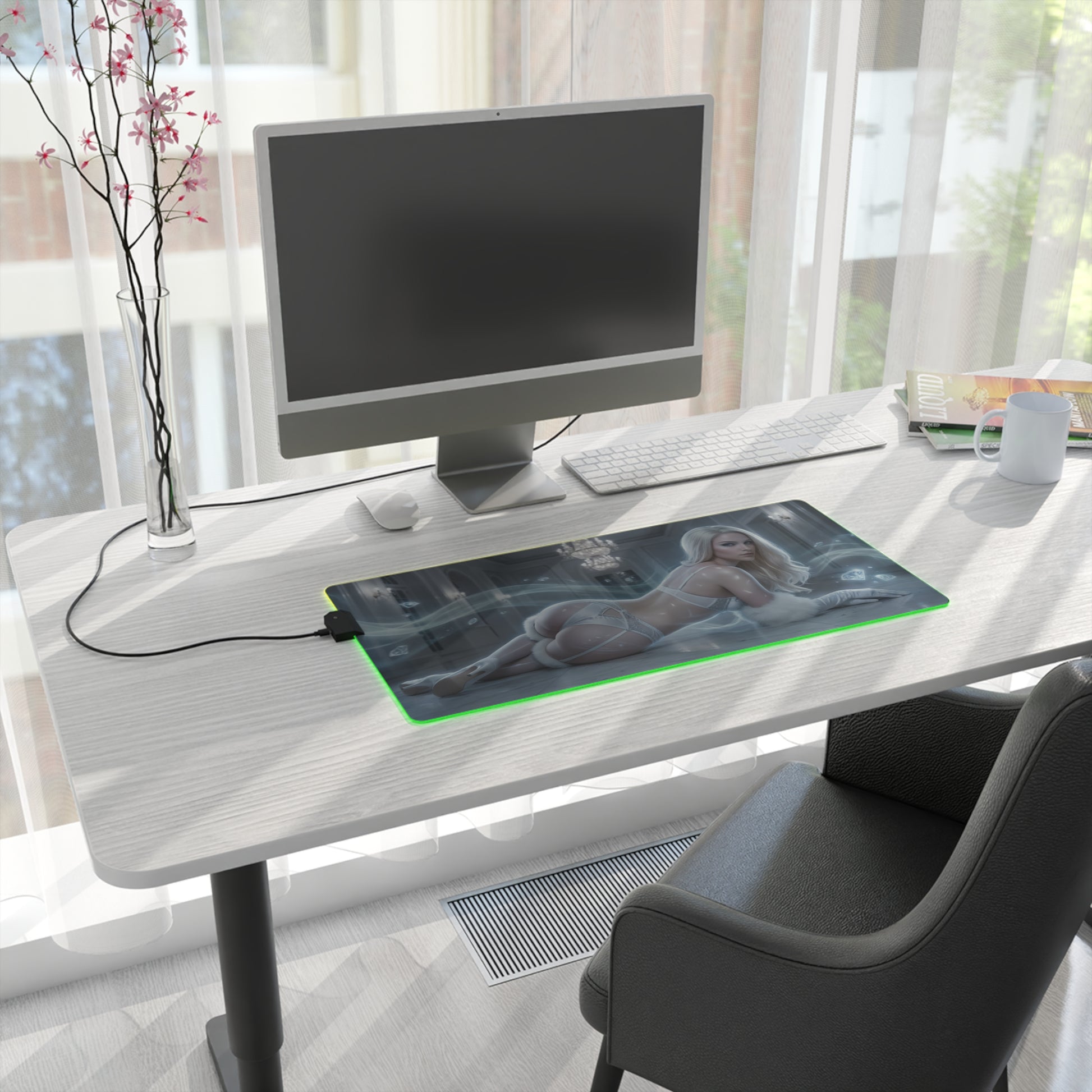 Marvel Mouse Pad, Emma Frost Illuminated LED Desk Mat, Gift for Gamer, Superhero Room Decor – LED desk mat with Emma Frost artwork on modern white gaming desk