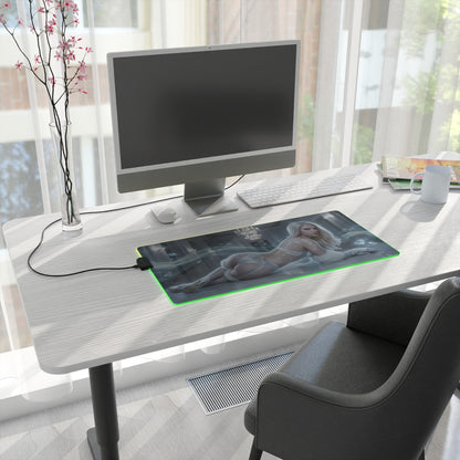 Marvel Mouse Pad, Emma Frost Illuminated LED Desk Mat, Gift for Gamer, Superhero Room Decor – LED desk mat with Emma Frost artwork on modern white gaming desk