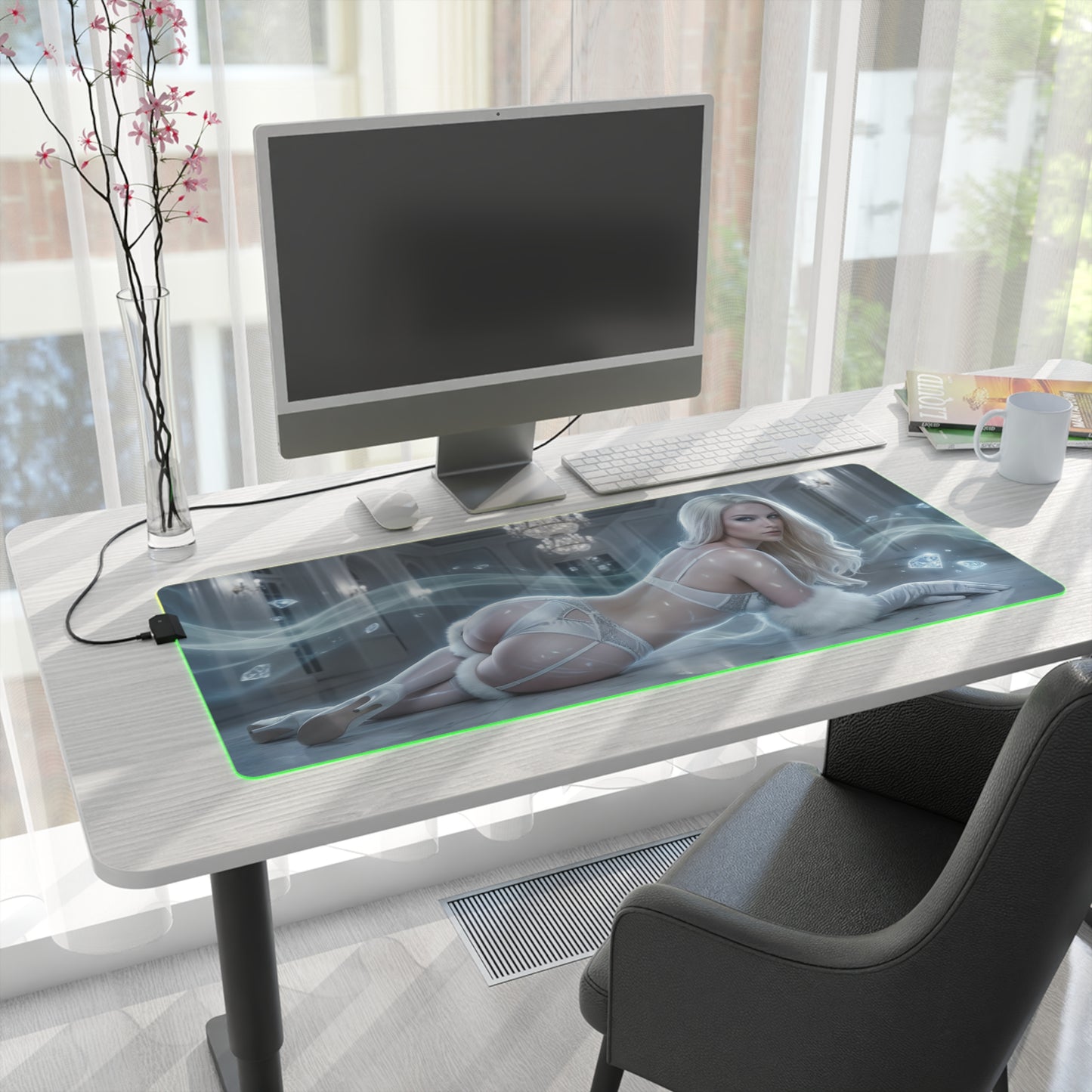Marvel Mouse Pad, Emma Frost Illuminated LED Desk Mat, Gift for Gamer, Superhero Room Decor — LED gaming desk mat featuring Emma Frost artwork