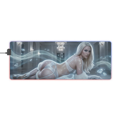 Marvel Mouse Pad, Emma Frost Illuminated LED Desk Mat, Gift for Gamer, Superhero Room Decor — Emma Frost reclining illuminated gaming desk mat