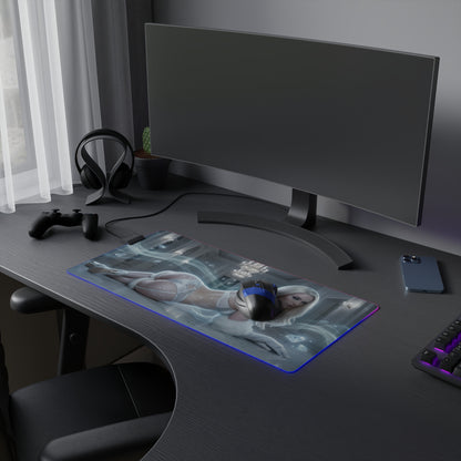 Marvel Mouse Pad, Emma Frost Illuminated LED Desk Mat on gaming desk with RGB edge lighting, luxury superhero room decor gift for gamer