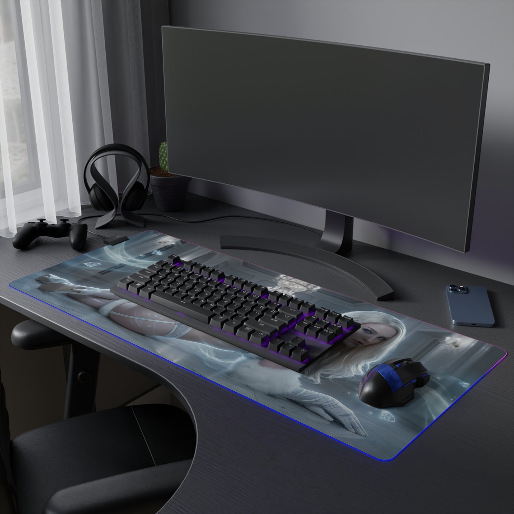 Marvel Mouse Pad, Emma Frost Illuminated LED Desk Mat, Gift for Gamer, Superhero Room Decor — large LED gaming desk mat with Emma Frost art