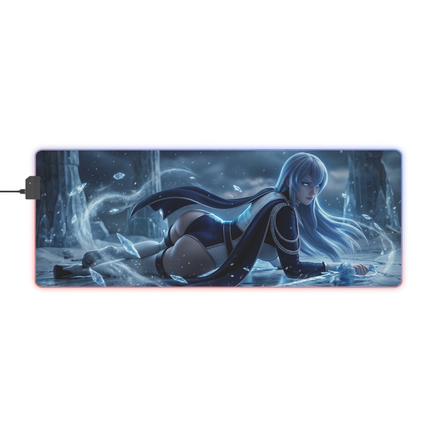 Akame ga Kill Mouse Pad, Esdeath LED RGB Desk Mat, Gift for Gamer, Anime Room Decor — Esdeath icy-themed RGB gaming desk mat