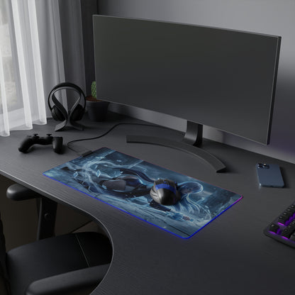 Akame ga Kill Mouse Pad, Esdeath LED RGB Desk Mat, Gift for Gamer, Anime Room Decor — Esdeath frost-themed RGB desk mat on gaming setup