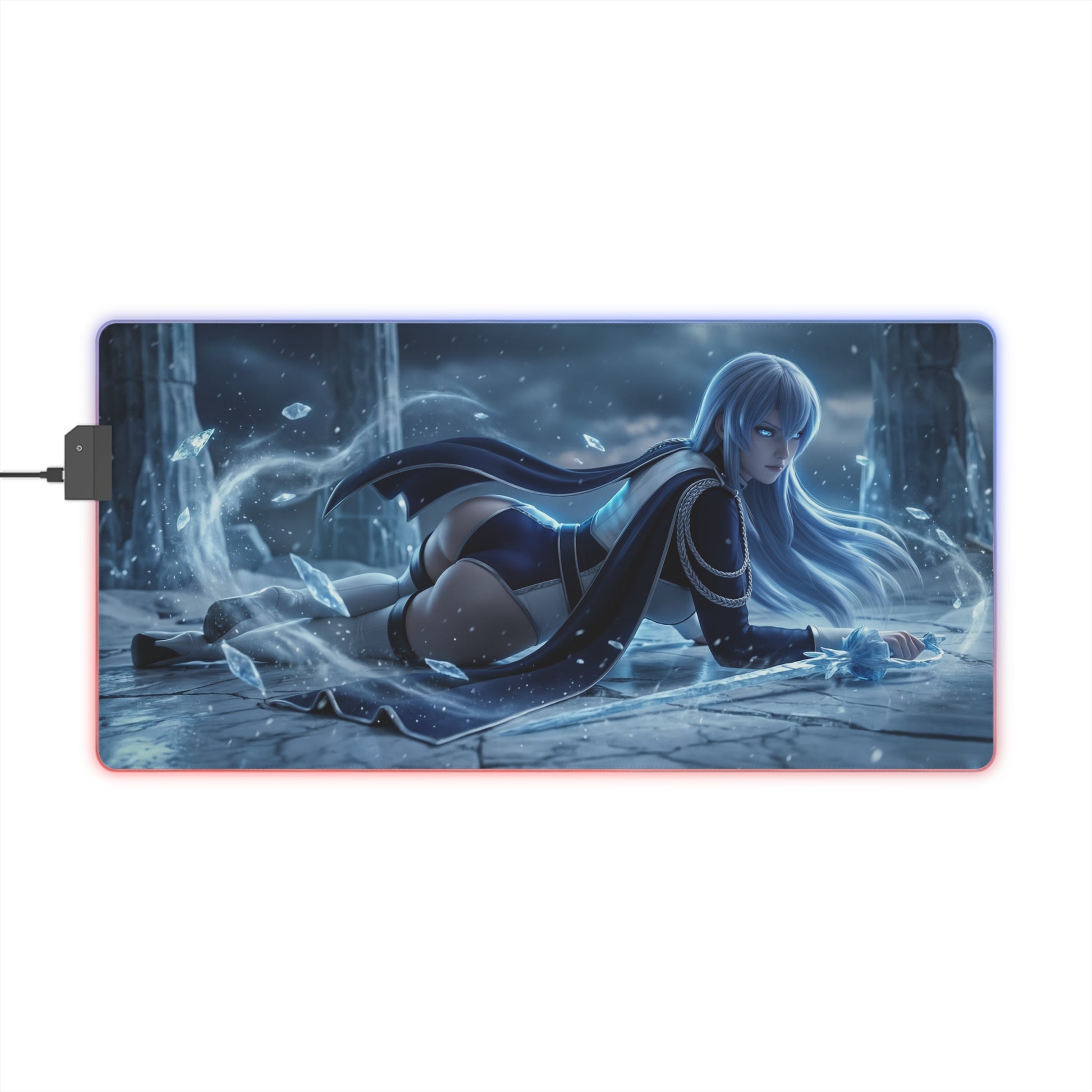 Akame ga Kill Mouse Pad, Esdeath LED RGB Desk Mat, Gift for Gamer, Anime Room Decor — Esdeath icy anime desk mat with RGB lighting