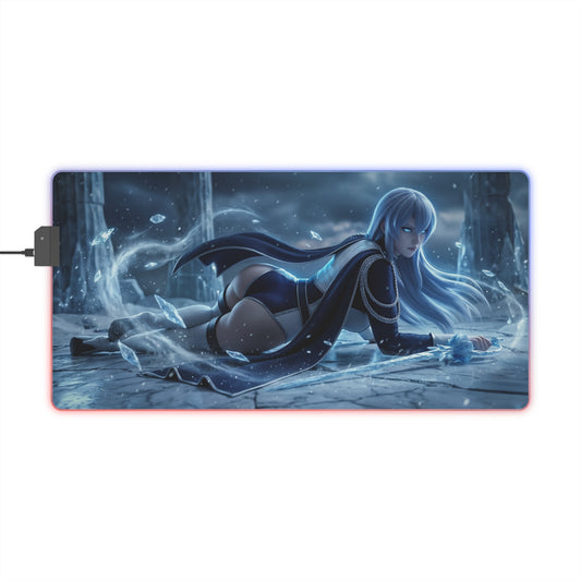 Akame ga Kill Mouse Pad, Esdeath LED RGB Desk Mat, Gift for Gamer, Anime Room Decor — Esdeath icy anime desk mat with RGB lighting