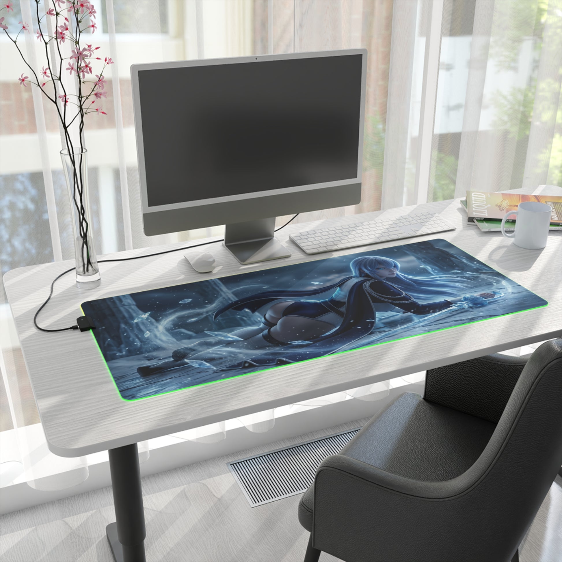 Akame ga Kill Mouse Pad, Esdeath LED RGB Desk Mat, Gift for Gamer, Anime Room Decor — Esdeath icy anime desk mat on gaming setup