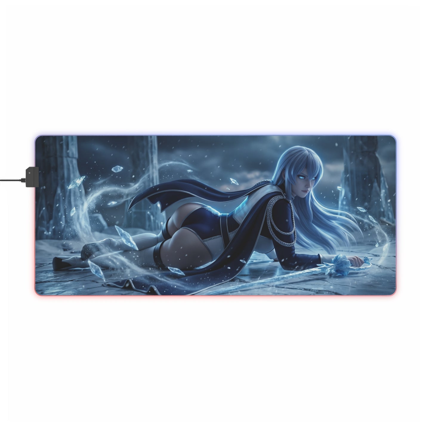 Akame ga Kill Mouse Pad, Esdeath LED RGB Desk Mat, Gift for Gamer, Anime Room Decor - Esdeath icy LED desk mat with precision-cloth surface