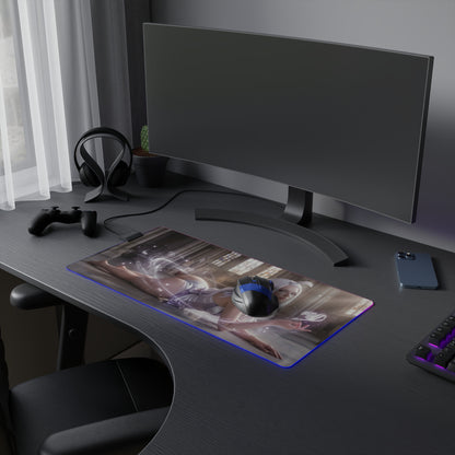 Fairy Tail Mouse Pad, Mirajane Strauss LED RGB Desk Mat, Gift for Gamer, Anime Room Decor on gaming desk with RGB glow and mouse