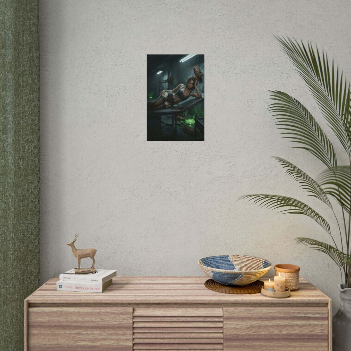Fallout Dark Woman Poster / Fallout Wasteland Wall Art / Fallout Art Print / Fallout Poster - moody reclining woman in shadowy underground scene