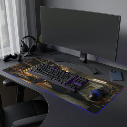Fallout Mouse Pad – Lucy LED RGB Desk Mat, Vault Gamer Room Decor, Gift for Gamer on curved desk with keyboard mouse and RGB edge