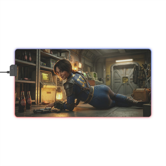 Fallout Mouse Pad – Lucy LED RGB Desk Mat, Vault Gamer Room Decor, Gift for Gamer featuring Lucy in vault with RGB glow, smooth surface, anti-slip backing