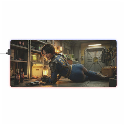Fallout Mouse Pad – Lucy LED RGB Desk Mat, Vault Gamer Room Decor, Gift for Gamer — Lucy in vault with warm lighting, RGB edge, smooth control surface