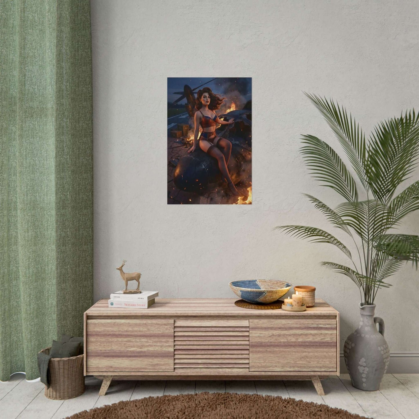Fallout Pin-Up Woman Poster / Fallout Pin-Up Wall Art / Fallout Art Print / Fallout Poster - cinematic pin-up woman in wasteland centerpiece
