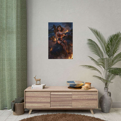 Fallout Pin-Up Woman Poster / Fallout Pin-Up Wall Art / Fallout Art Print / Fallout Poster - cinematic pin-up woman in wasteland centerpiece