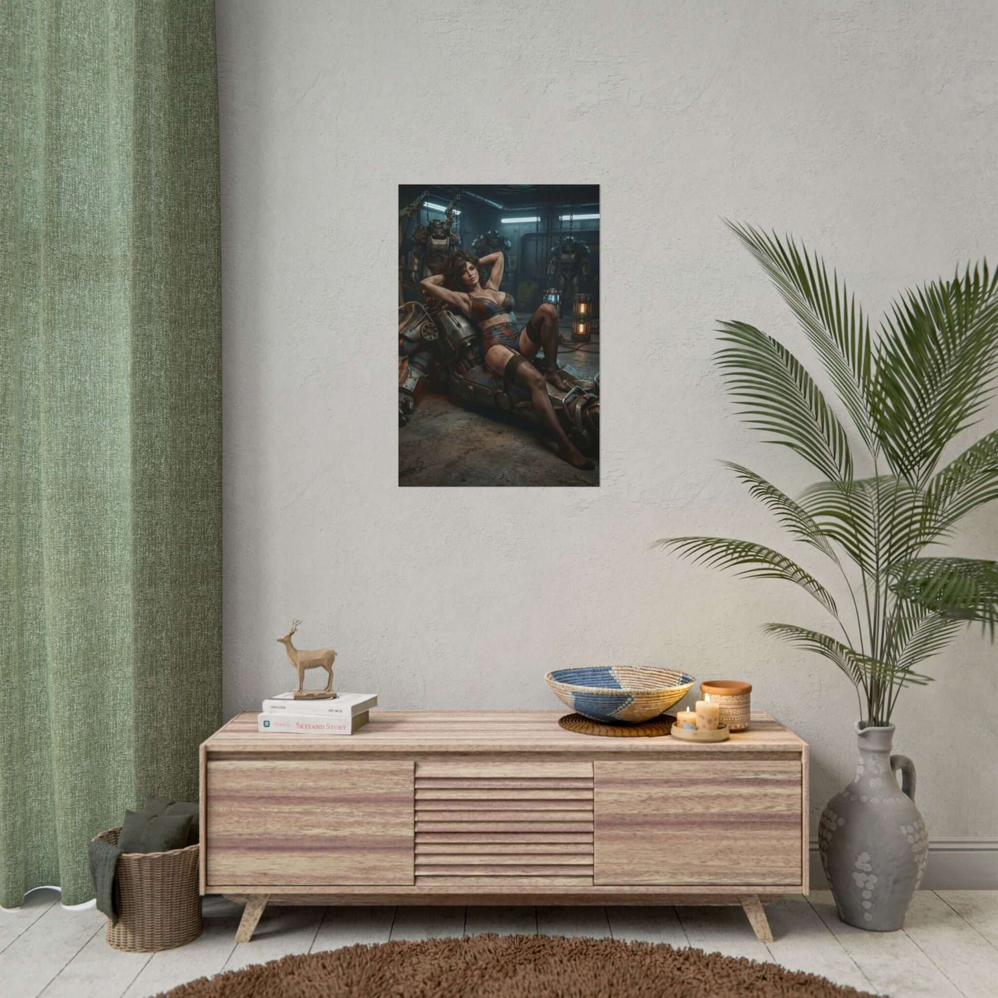 Fallout Power Woman Poster / Fallout Female Wall Art / Fallout Art Print / Fallout Poster showing confident woman reclining against power armor