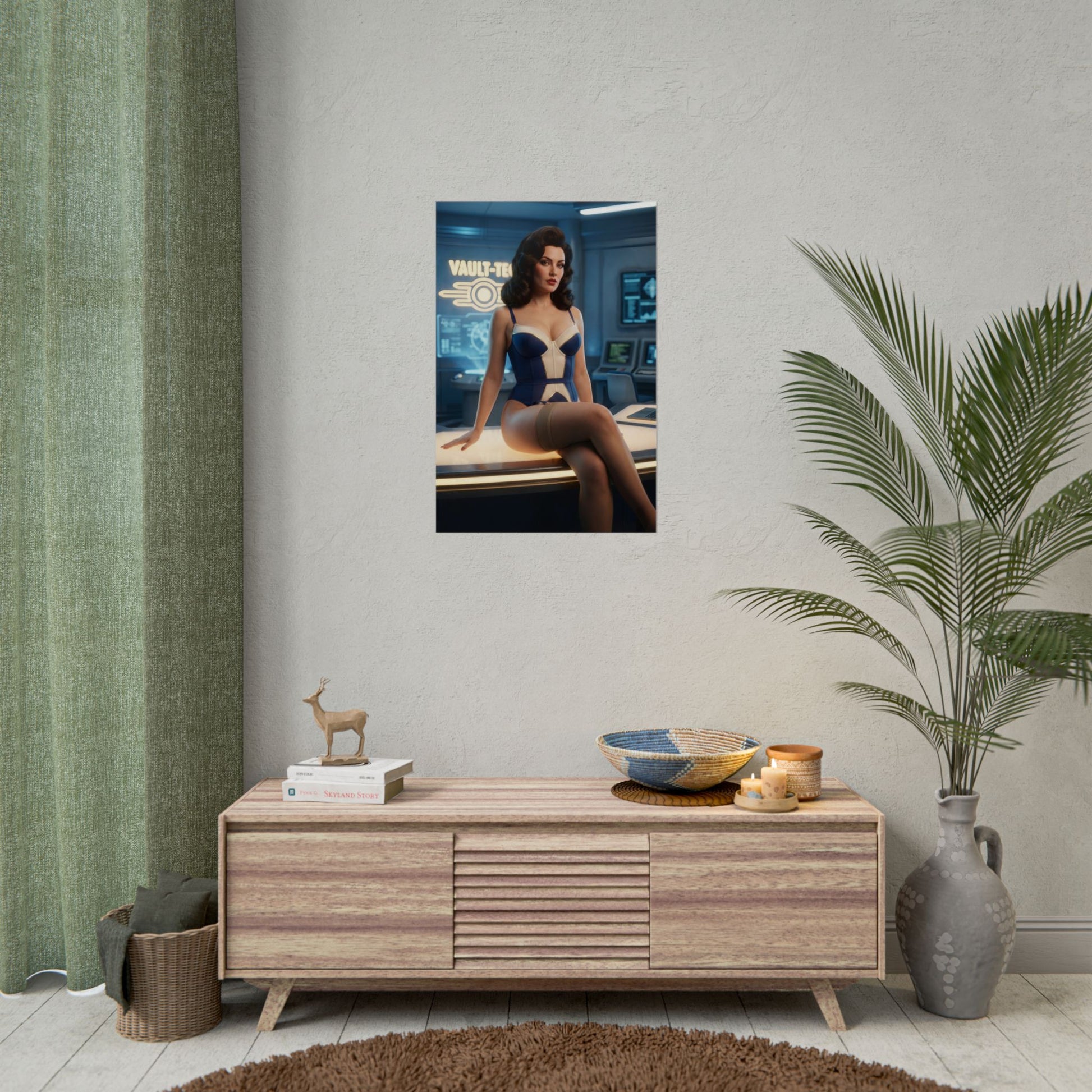 Fallout Vault Seductress Poster / Fallout Vault Wall Art / Fallout Vault Art Print / Fallout Poster featuring poised Fallout woman seated with confident gaze