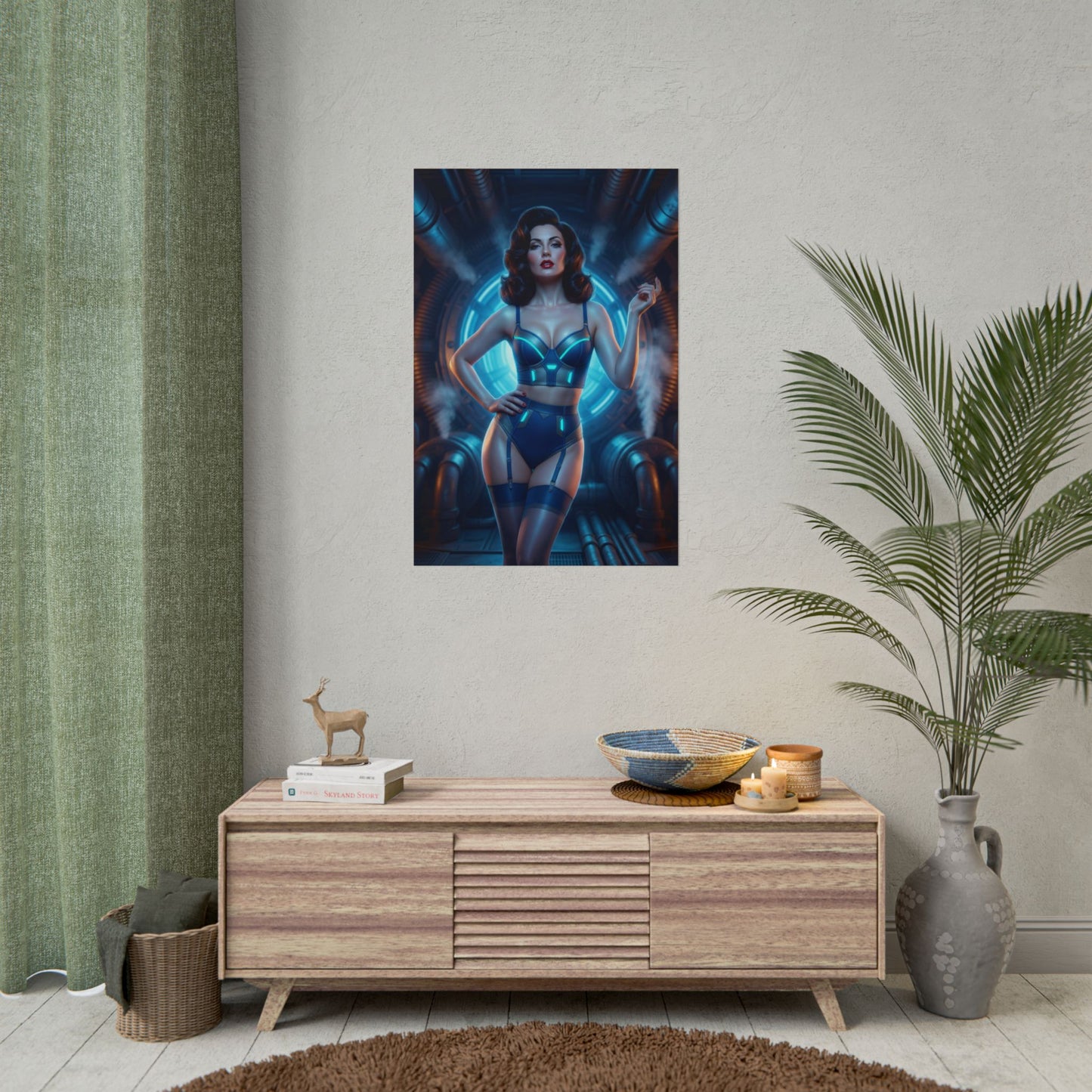 Fallout Vault Beauty Poster / Fallout Vault Wall Art / Fallout Vault Art Print / Fallout Poster of confident retro-futuristic woman in blue vault suit