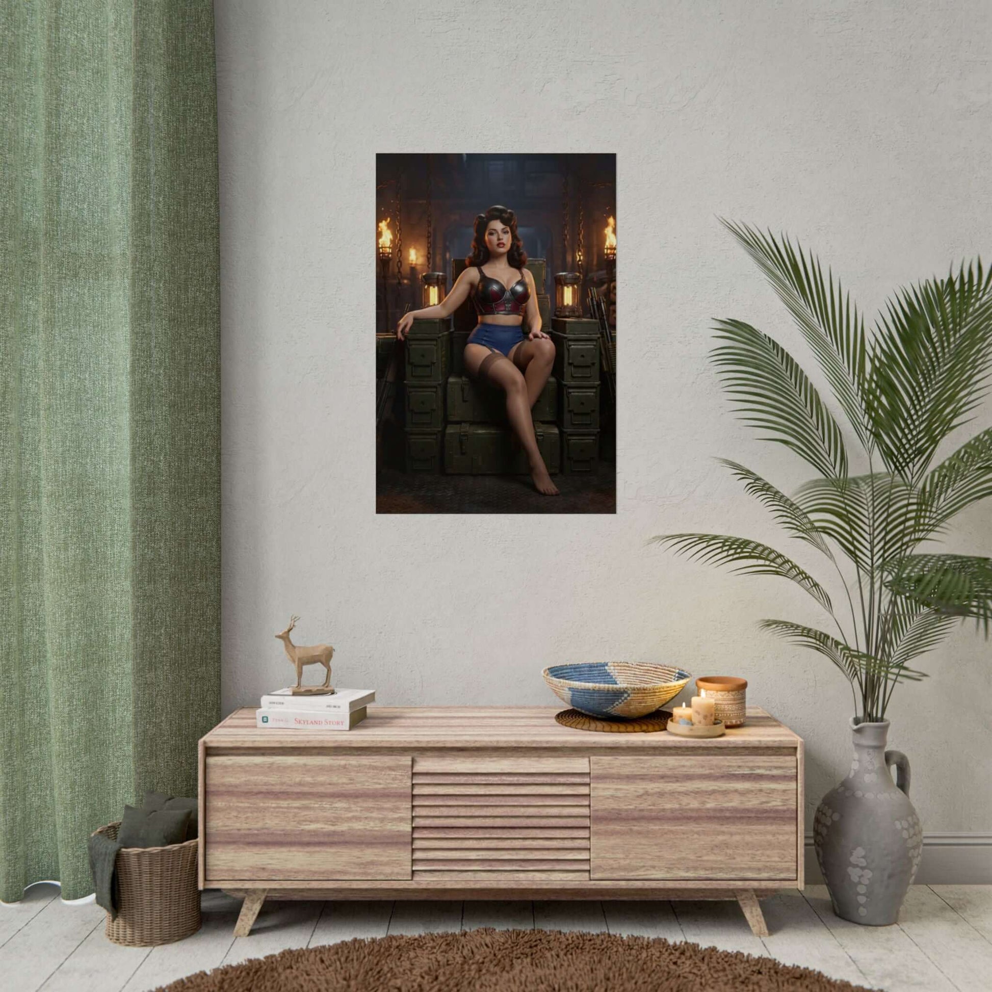 Fallout Vault Woman Poster / Fallout Vault Girl Wall Art / Fallout Art Print / Fallout Poster - composed woman seated in vault-era surroundings