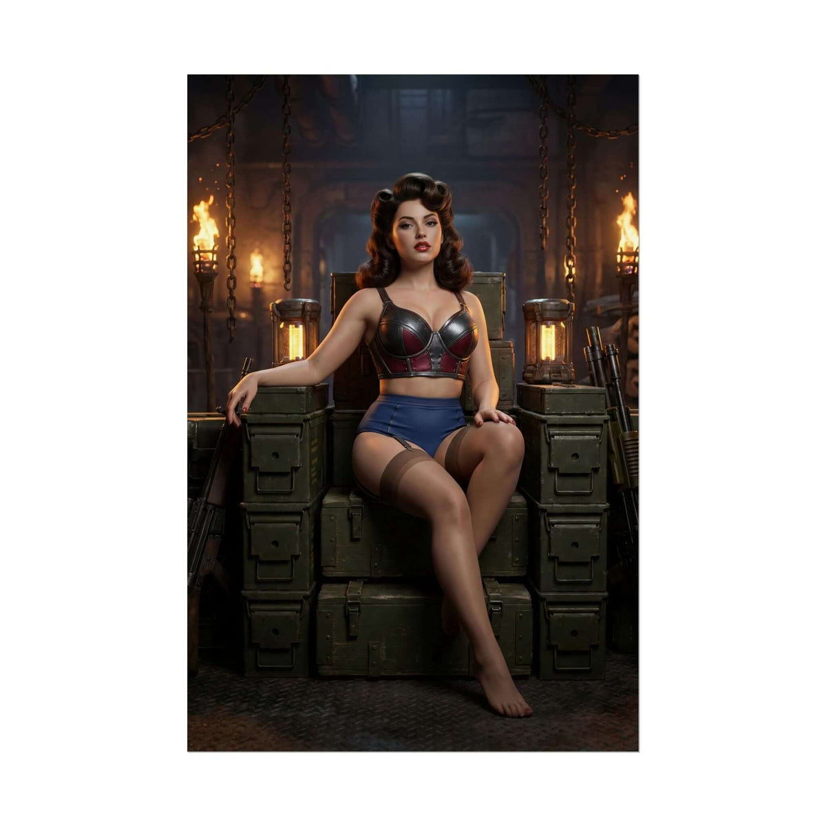 Fallout Vault Woman Poster / Fallout Vault Girl Wall Art / Fallout Art Print / Fallout Poster - confident seated vault woman pinup wall decor